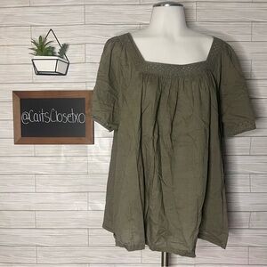 Sonoma Olive Green Square Neck Peasant Top